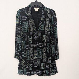 Vtg THE TRAVEL COLLECTION Black/Multi 3/4 Sleeve Button Blouse-Jacket; Size 1X